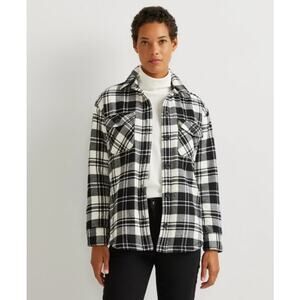 Eddie Bauer Womens Medium Shacket Shirt Jacket Plaid Lined Faux Shearling Coat